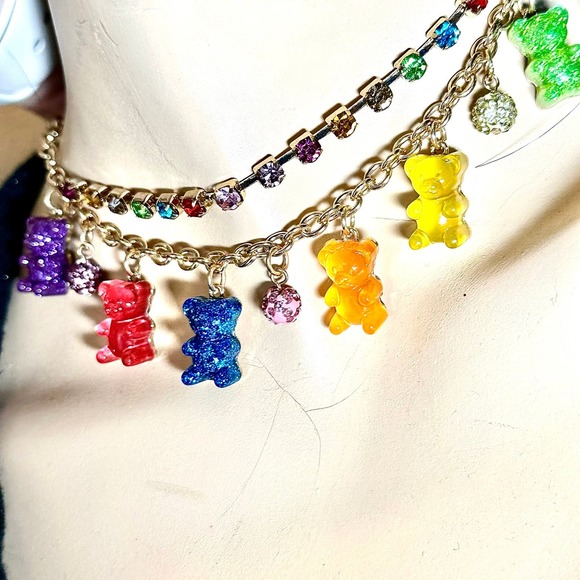 Super Colorful Glittery Gummy Bear and Rhinestone Double Strand Betsey Johnson - Picture 2 of 7